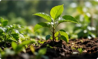 Young tree seedling growing in rich soil